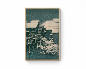 川瀬巴水作「芝増上寺の雪」日本美術版画、木版画、ジクレー、版画