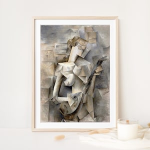 Girl with a Mandolin by Pablo Picasso, Cubism Abstract Painting fine art canvas print wall art, Abstrcat Woman Cubism Painting Canvas Print
