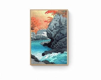 川瀬巴水作「金沢の夏の午後」、木版画、ジクレー、版画、アジア美術