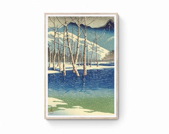 Kawase Hasui Taish- Pond Canvas Print -Japanese Snowy Landscape Woodblock Art | Japanese Wall Art | Ukiyo-e Print