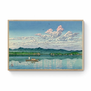Reprodução de telas de Kawase Hasui - Lago Hamana, arte de paisagem japonesa, arte de parede em tela, impressão em tela Ukiyo e