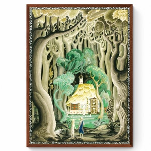Kay Nielsen They saw the cottage was made of bread and cakes Paintings Canvas Wall Art, Enchanted forest, Fairy tale, Woodland decor