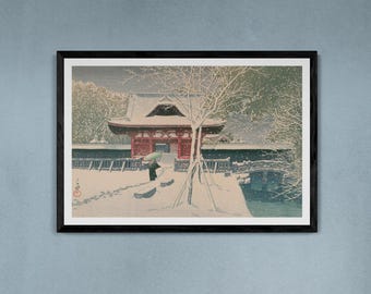 Estampa de Kawase Hasui, "Nieve en el Parque Shiba" - Arte mural japonés Ukiyo-e / Arte mural japonés / Impresión Ukiyo-e