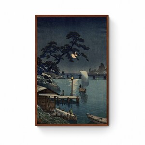 Lámina artística japonesa - Puente Kangetsu, Shimonoseki al atardecer de principios de otoño, por Tsuchiya Koitsu, impresión en lienzo de pinturas japonesas en xilografía