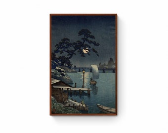 土屋光逸による日本の版画「石山寺の秋の月」、木版画、ジクレー、版画