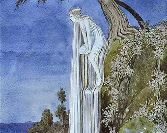 The Waterfall Fairy Vintage Fairy Tale Story Book Illustration Canvas Print Wall Art Home Decor, Ida Rentoul Outhwaite Fairy Tale Paiting