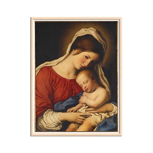 Madonna and Child, The Virgin and Child Art Print, Antique Catholic Art, Virgin Mary, Jesus Religious Painting Canvas Wall Art