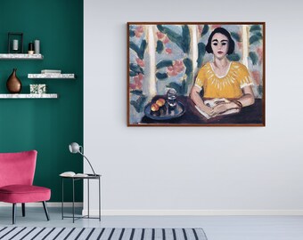 Henri Matisse Mujer leyendo con melocotones Lienzo impreso: Retrato abstracto, estética vintage - Reproducción de arte para decoración de pared