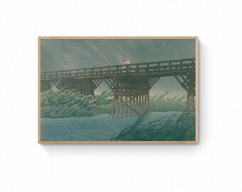 Kawase Hasui Evening Shower Imai Bridge Print -Japanese Landscape Ukiyo e Canvas Wall Art | Japanese Wall Art | Ukiyo-e Print