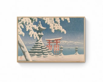 川瀬巴水作「芝増上寺の雪」日本美術版画、木版画、ジクレー、版画