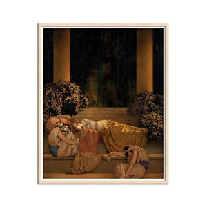 Sleeping Beauty in the Wood by Maxfield Parrish, Mystical Art Print, Unique Saturated Glamorous Colors, American Art Canvas Print Wall Art
