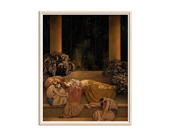 Sleeping Beauty in the Wood by Maxfield Parrish, Mystical Art Print, Unique Saturated Glamorous Colors, American Art Canvas Print Wall Art