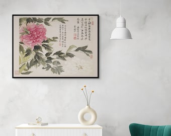Reproducción de la pintura "Peonías" de Yun Shouping, impresión artística floral sobre lienzo.