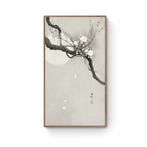 Japanese Cherry Blossom and Moon Print, Japandi Ink Watercolor Sumi E Painting Japandi Canavs Art Print, Japandi Wall Decor
