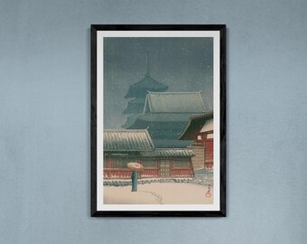 Kawase Hasui Art Print -Tennoji Osaka Snow Scene, Japanese Ukiyo-e Canvas Wall Art | Japanese Wall Art | Ukiyo-e Print