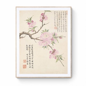 Vintage Chinese Painting Chinese pink peach blossom Flower Painting Chinese Ink Painting Chinese Watercolor Painting Wall Art Canvas Print
