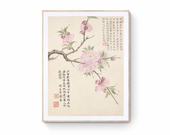 Chinoiseriekunstdruk, vintage Chinese perzikbloesemprint, chinoiserie bloemenkunst aan de muur canvasafdruk