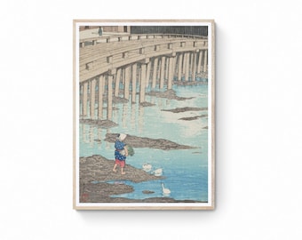 Kawase Hasui Canvas Print -Giombashi Bridge Japanese Landscape Art | Japanese Wall Art | Ukiyo-e Print