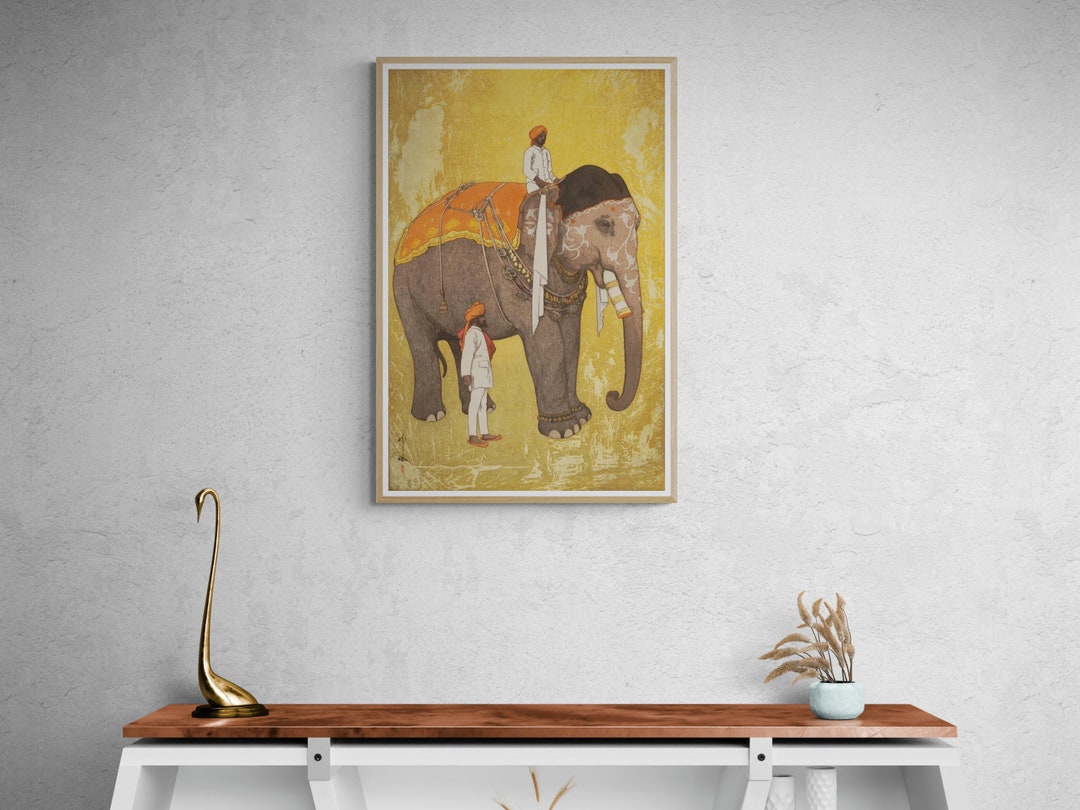 Japanese Art Prints Elephant Woodblock Print: Vintage Asian Animal