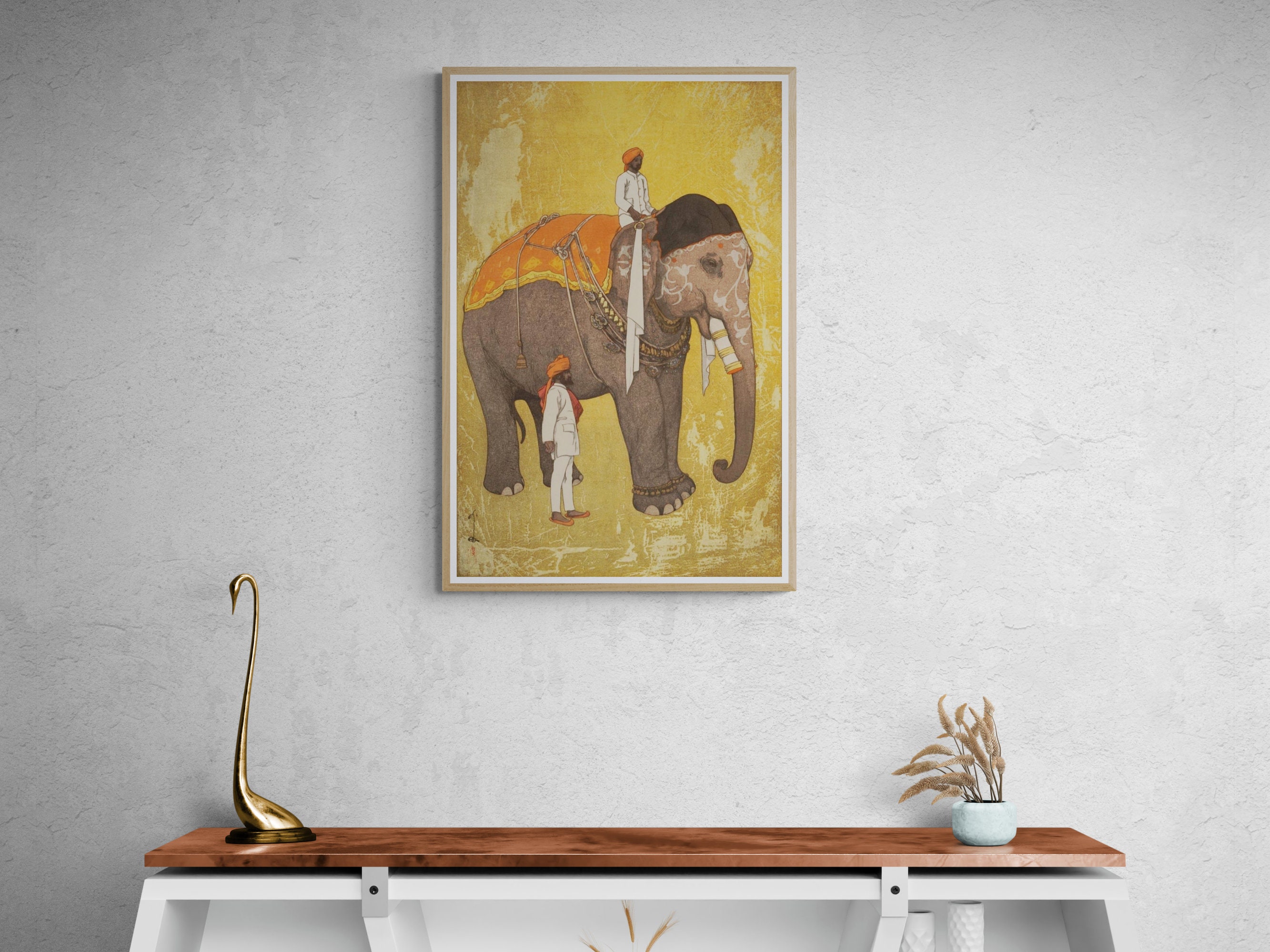 Japanese Art Prints Elephant Woodblock Print: Vintage Asian Animal