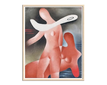 Two Women, Abstract Cubism Art Print, Morden Expressionist and Cubist Stlye, Modern Art Canvas Print Wall Art Home Decor
