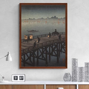 Ohashi Brücke bei Shoda Koho, Antike japanische Landschaft Shin-Hanga Holzschnitt Malerei Leinwand Wand Kunst Wohnkultur