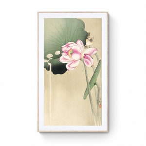 Japanese pink lotus flower floral botanical Print, Oriental Asian Landscape Ink Watercolor Sumi E Painting Japanese Ink Painting Wall Art