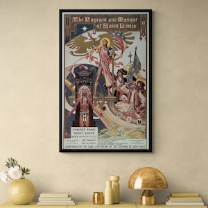 The Pageant and Masque of St. Louis, Forest Park illustrated poster by J. C. Leyendecker, American propagation poster, Antique Retro Art
