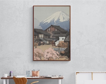 日本の美術プリント、朝の富士山風景の複製キャンバス、桜