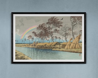 Kawase Hasui Art Print -Rainbow at Hatta, Japanese Ukiyo-e Canvas Wall Art | Japanese Wall Art | Ukiyo-e Print