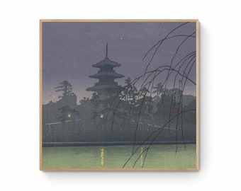 Kawase Hasui Reproduction Canvas Prints -  Sarusawa Pond in Nara, Japanese Landscape Art Print Canvas Wall Art, Ukiyo e Canvas Print