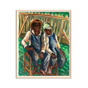 Afican American Brothers schilderij, twee Afro-Amerikaanse jongens Art Print, Malvin Gray Johnson, zwart kinderportret canvas print kunst aan de muur