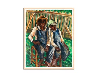 Afroamerikanische Brüder Gemälde, zwei afroamerikanische Jungen Kunstdruck, Malvin Gray Johnson, schwarzes Kinderporträt Leinwanddruck Wandkunst