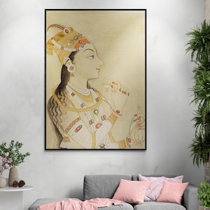 Impresión en lienzo de la emperatriz mogol Nur Jahan, arte de pared, decoración del hogar, póster de reproducción de arte indio, póster de arte indio, impresión en lienzo de arte de dios indio