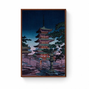 Japanese Art Print - Nara Horyuji Temple by Tsuchiya Koitsu, Japanese Woodblock Paintings Canvas Print, Ukiyo-e Prints Canvas Wall Art
