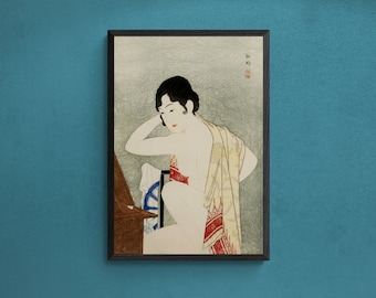 Takahashi Shotei Ukiyo-e Canvas Print – Japanese Art, Make-up Before Mirror