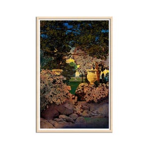The Oaks by Maxfield Parrish, Secret Graden Tree Wall Art, Rock, Tree and Grassland, Myth Color Painting Canvas Print