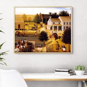 The Residence of David Twining 1787 by Edward Hicks, Rural, Country Area, American Folk Art, Primitive, Naive Canvas Art Print