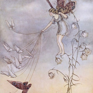 Nursery Canvas Wall Art - The Queen of the Butterflies, Little kids art print, Illustration by Ida Rentoul Outhwaite ,Moon, Sky, Wing, Tale