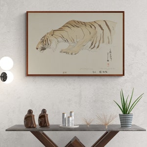 吉田博 木版画 ライオン 黒フレーム　自筆サイン入り Yahoo!オークション - 吉田遠志 木版画 ライオン (Lion) 新版画