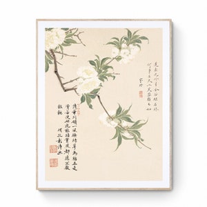 Vintage Chinese Painting white peach blossom Chinese Flower Painting Chinese Ink Painting Chinese Watercolor Painting Wall Art Canvas Print
