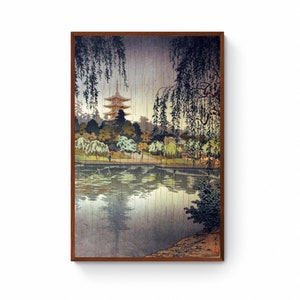 Lámina artística japonesa - Lluvia en el templo Kofukuji de Tsuchiya Koitsu, Impresión en lienzo de pinturas japonesas en madera, Arte mural en lienzo con grabados Ukiyo-e