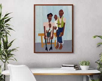 Folk Family by William H. Johnson, American Style Folk Art, African American Folk Family Painting Archival Giclée Fine Art Print Wall Decor