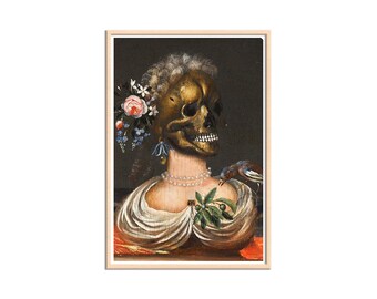 Cuadro de calavera Vanitas con flores, símbolos de la muerte, pintura al óleo antigua Memento Mori, lienzo impreso de estilo gótico para pared.