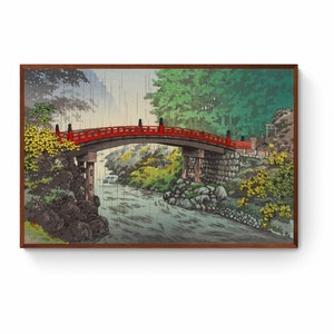 Japanese Art Print - Sacred Bridge at Nikko by Tsuchiya Koitsu, Japanese Woodblock Paintings Canvas Print, Ukito-e fine art reproduction