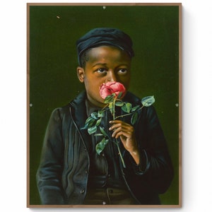 Black Child Portrait Painting, African American Boy Canvas Art Print, Boy&#39;s Hoping Eyes, People Of Color, Antique Oil Painting Wall Art