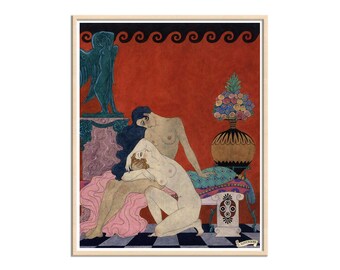 Lesbisk målning - Les Chansons de Bilitis av George Barbier Art Nouveau Lesbisk illustration Lesbisk konst Canvastryck Lesbisk canvaskonst