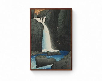 Impresión en lienzo de la cascada Yuhi de Kawase Hasui - Arte mural Ukiyo-e de paisaje japonés / Arte mural japonés / Impresión Ukiyo-e