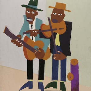 Músicos callejeros de William H. Johnson. Impresión en lienzo para decoración del hogar. Decoración de pared de estilo folclórico americano. Arte popular colorido.