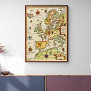 Carte maritime européenne univers 1500, impression de carte vintage, carte océanique, âge de la découverte, impression d'art sur toile Aventure, art mural
